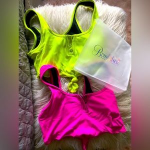 Bombshell sportswear neon cropped Henley bra Camis